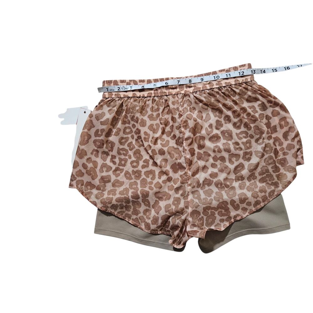 New Good American Active Desert Leopart Two Layer Running Shorts Brown Size 1/S - Picture 8 of 11